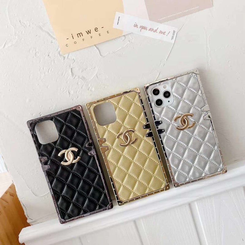 Square check leather phone case