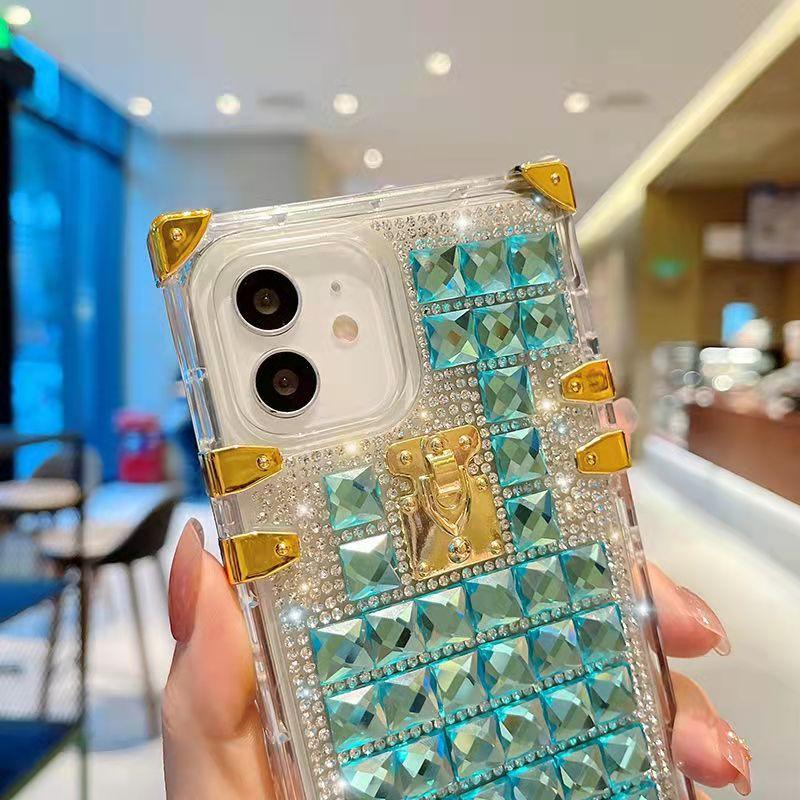Luxury square Rhinestone transparent phone case for iphone