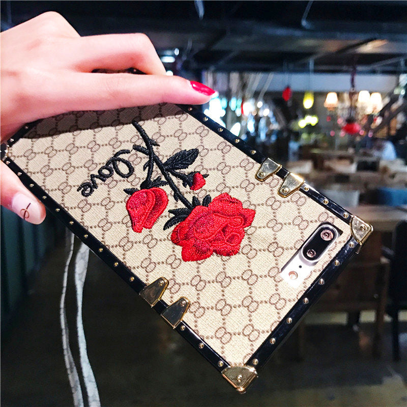Embroidery Rose Flower Square Phone Case