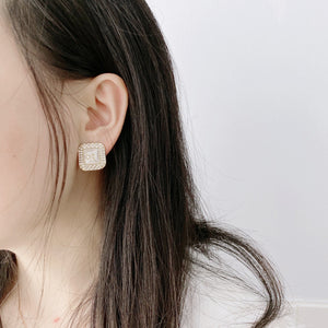 Fashion Pearl Diamond Square Stud Earrings