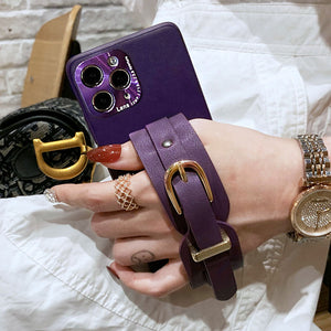 Button Leather Wristband Phone Case