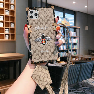 Bee embroidery square phone case