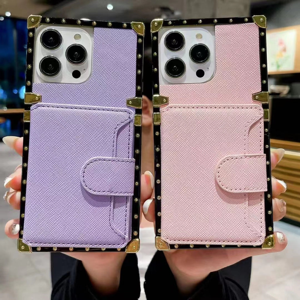 Luxury   leather card  Square   phone case For Samsung