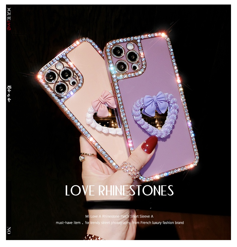 Rhinestone Love Makeup Mirror Phone Case For iphone