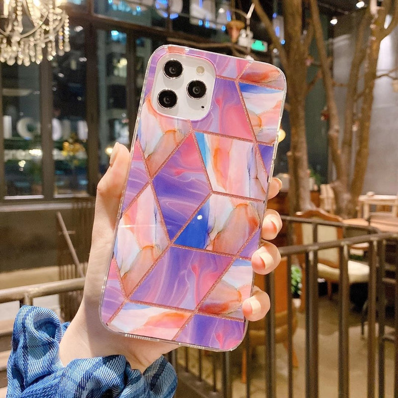 Glitter geometric fragment phone case