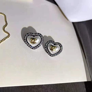 Summer Fashion Love Pendant Diamond Necklace Earring Set
