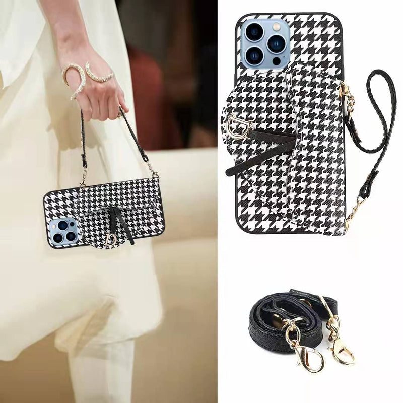 Houndstooth wallet portable phone case  For Samsung
