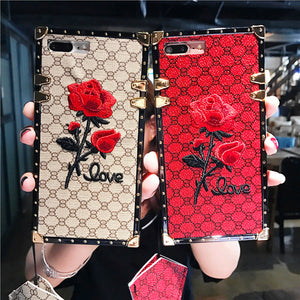 Embroidery Rose Flower Square Phone Case