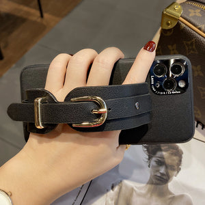 Button Leather Wristband Phone Case
