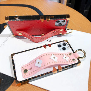 Wrist strap Bracket leather phone case