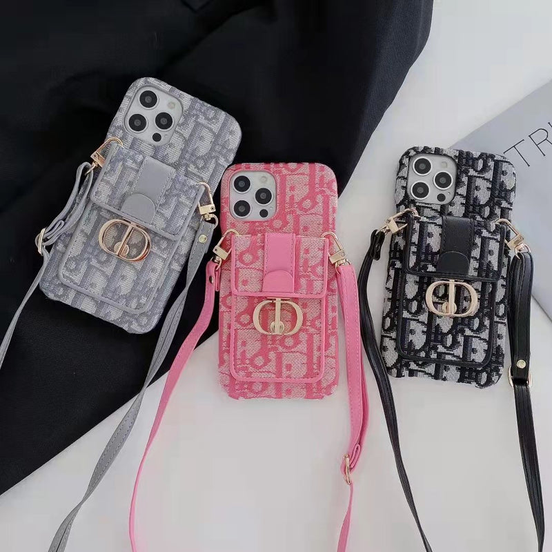 High-quality embroidered leather card crossbody phone case