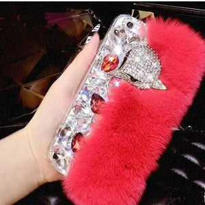 Fashion crystal plush phone case