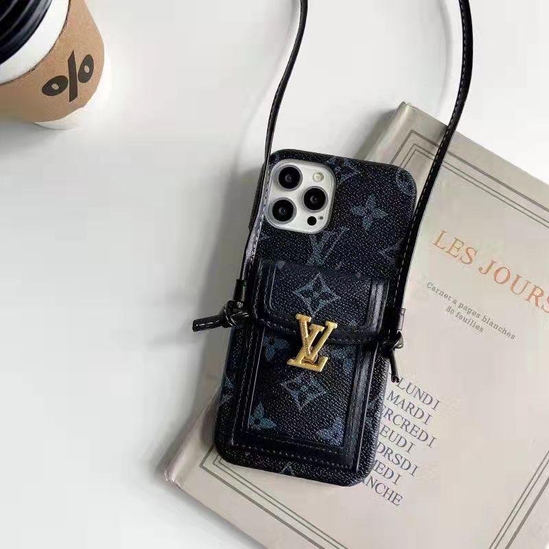 Luxury letter printing  leather card crossbody phone case for iphone