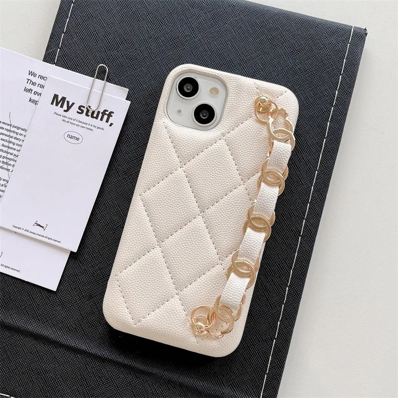 Luxury Wrist strap leather phone case for iphone