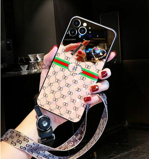 Luxury rhinestone makeup mirror phone case