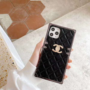 Square check leather phone case