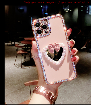 Rhinestone Love Makeup Mirror Phone Case For iphone